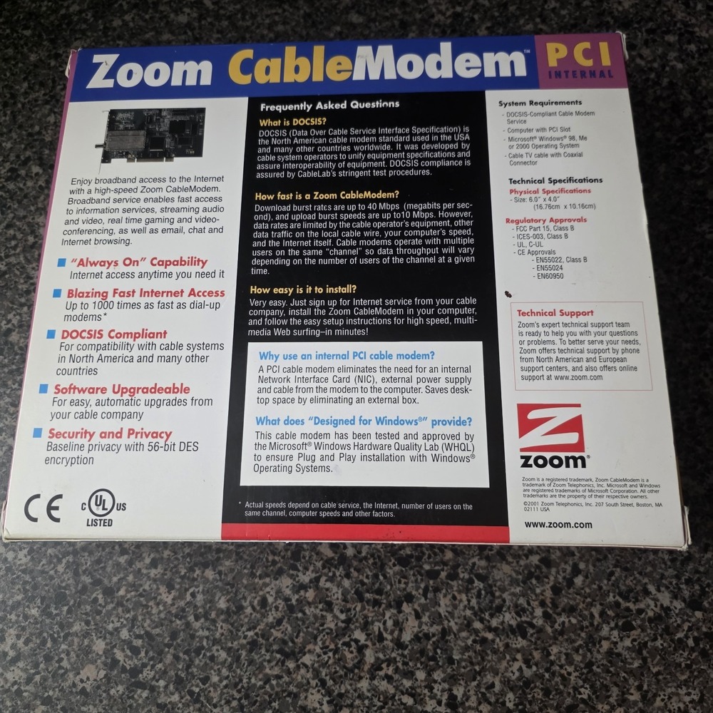 Zoom CableModem PCI Internal Cable Modem Model 5001 Open Box Windows 98 2000 - Picture 6 of 8